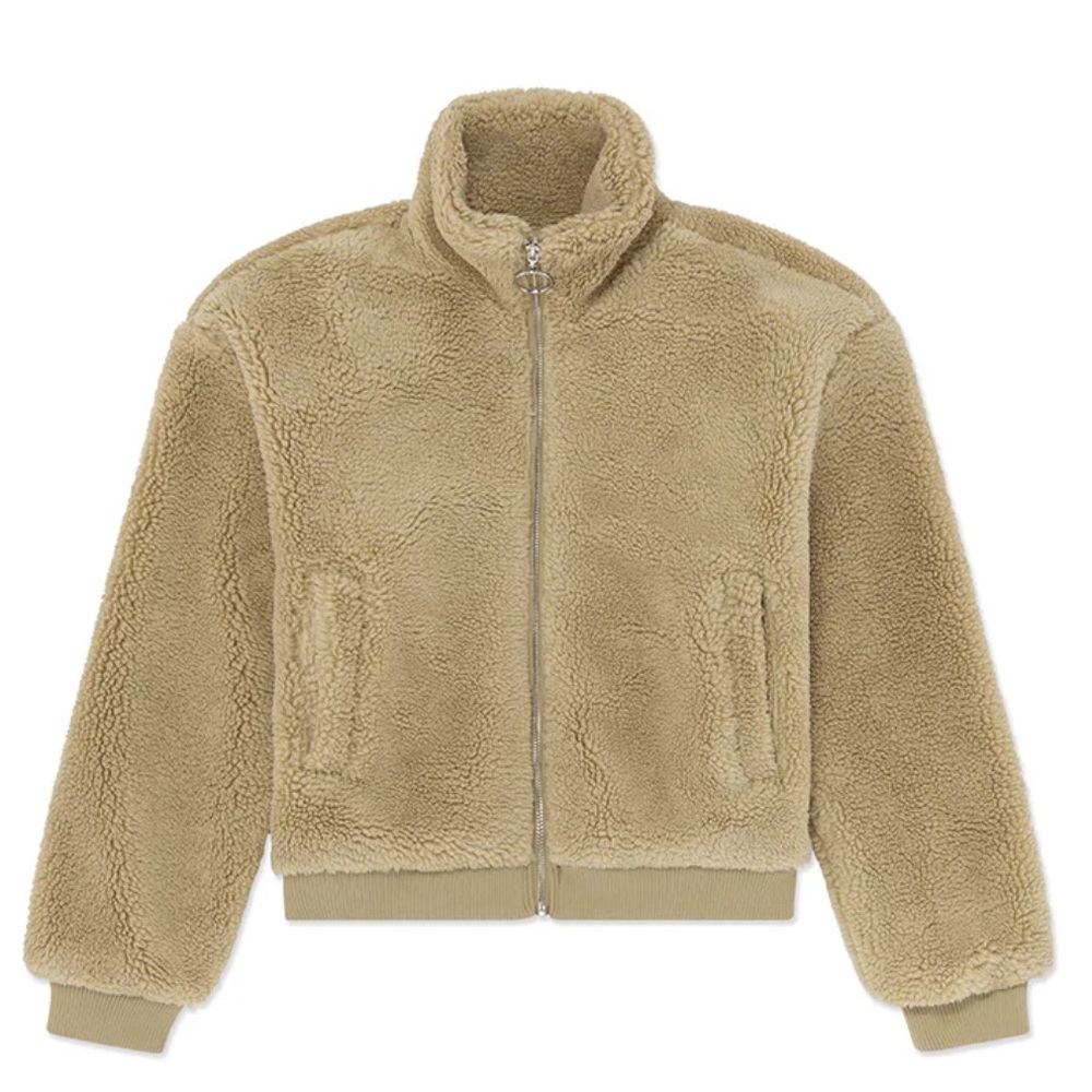 WEWOREWHAT TEDDY SHERPA BOMBER JACKET, NWOT, zipup TAN FLEECE FUZZY SIZE MEDIUM